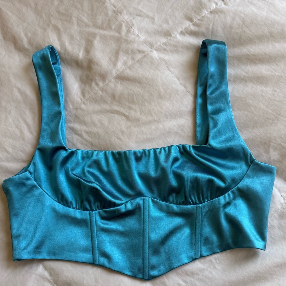 Princess Polly Satin Teal Crop Bustier Top